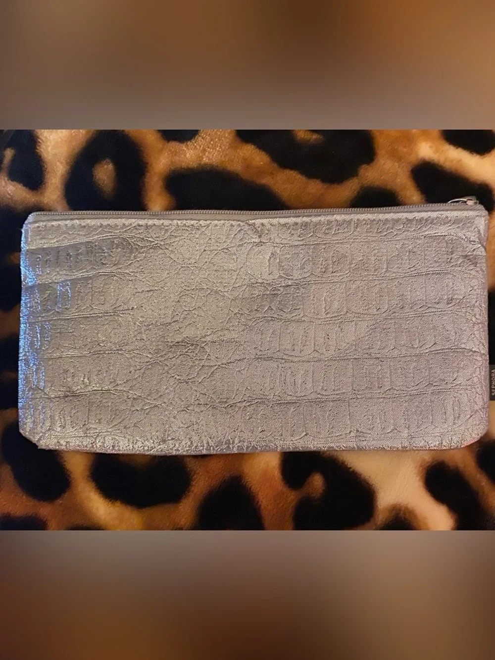 Sephora Silver Croc-Embossed Cosmetic Bag